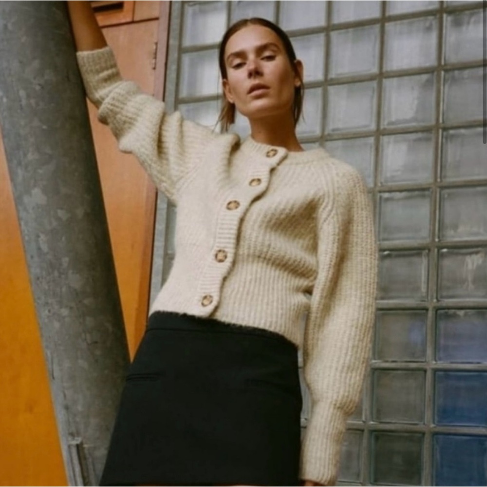 Zara Ribbed Knit Cardigan Alpaca Blend Size Medium